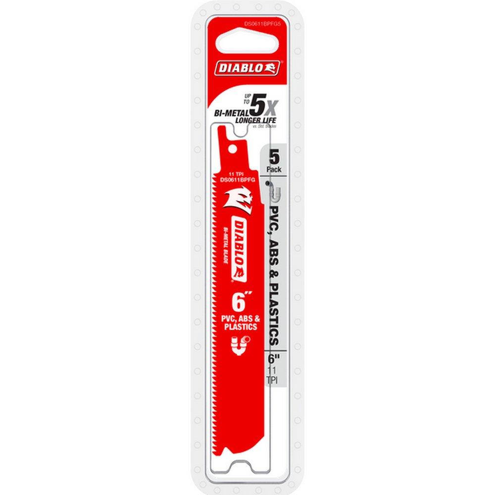 6&rdquo; 11TPI Bi-Metal Reciprocating Saw Blade for PVC, ABS, and Plastics (5 pack) 