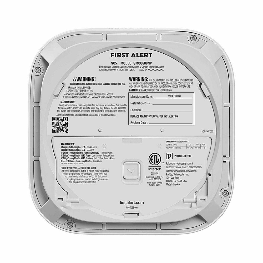 SC5 BATTERY SMART SMOKE & CARBON MONOXIDE CO ALARM. OFFERS SMART 2-IN-1 SMOKE/FIRE & CO DETECTION COMPATIBLE W/  NEST PROTECT BRK & FIRST ALERT ALARMS TO EASILY INTEGRATE & UPGRADE PROTECTION 