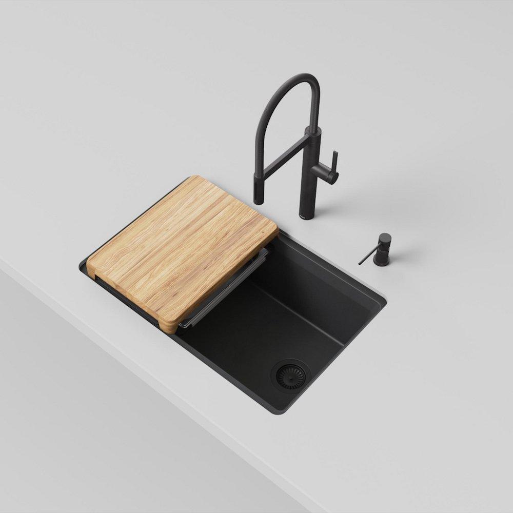 INTEOS SILGRANIT 30 SINGLE BOWL REVERSIBLE UNDERMOUNT WORKSTATION KITCHEN SINK - COAL BLACK 