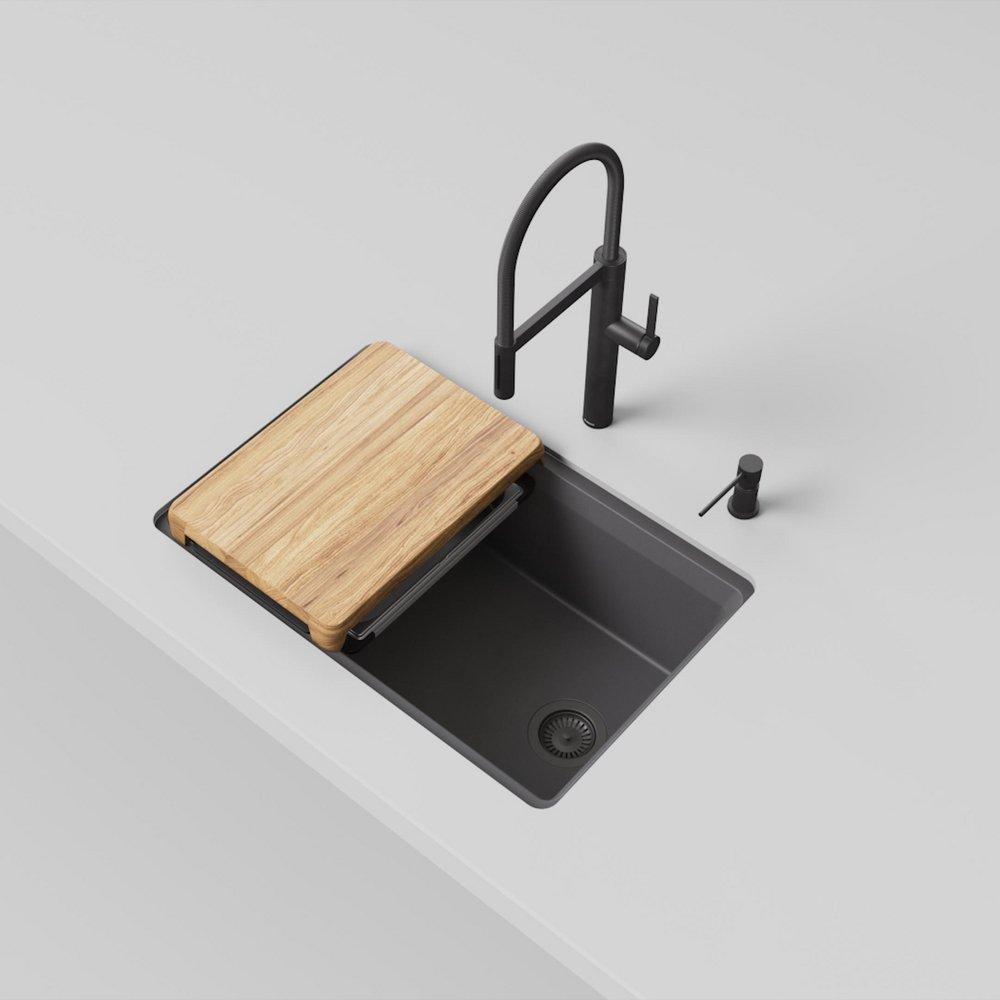 INTEOS SILGRANIT 30 SINGLE BOWL REVERSIBLE UNDERMOUNT WORKSTATION KITCHEN SINK - CINDER 