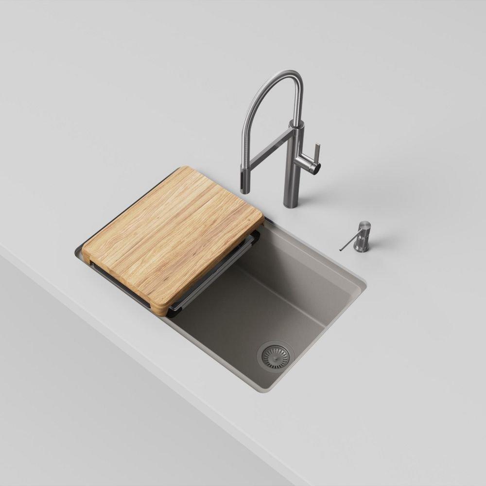 30 in. Undermount Silgranit Single Bowl Workstation Kitchen Sink in Truffle 