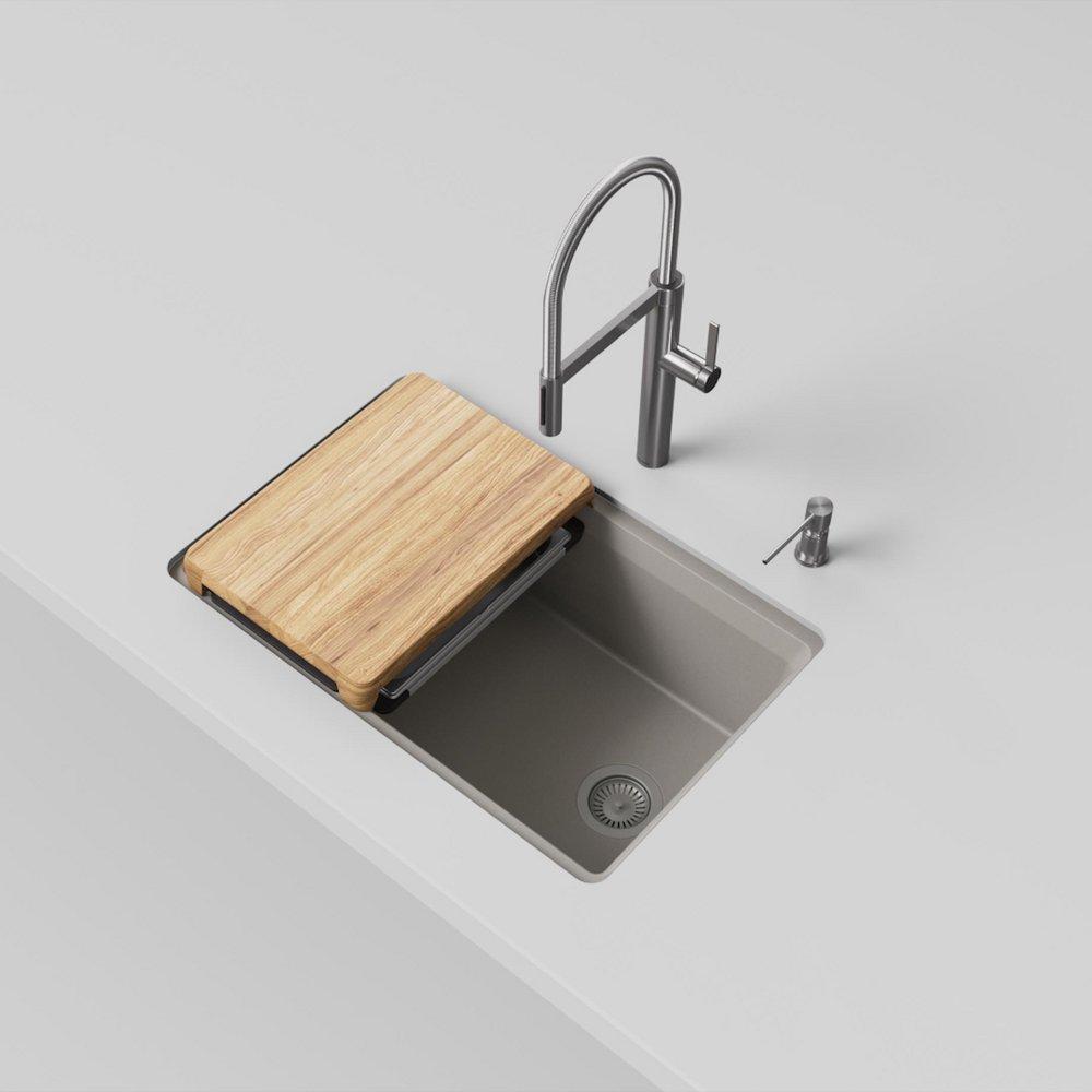 INTEOS SILGRANIT 30 SINGLE BOWL REVERSIBLE UNDERMOUNT WORKSTATION KITCHEN SINK - TRUFFLE 