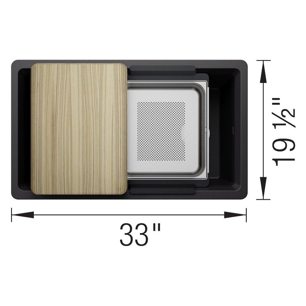 INTEOS SILGRANIT 33 SINGLE BOWL REVERSIBLE UNDERMOUNT WORKSTATION KITCHEN SINK - COAL BLACK 