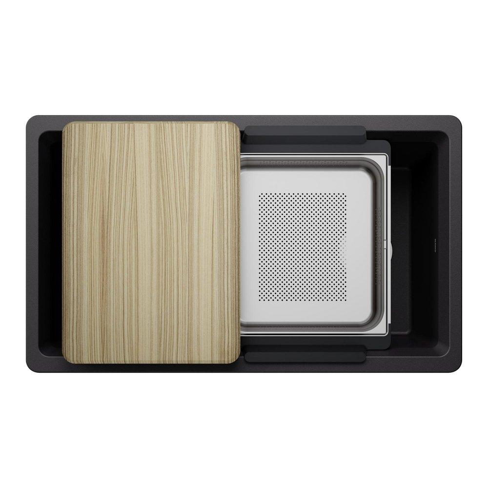 INTEOS SILGRANIT 33 SINGLE BOWL REVERSIBLE UNDERMOUNT WORKSTATION KITCHEN SINK - COAL BLACK 