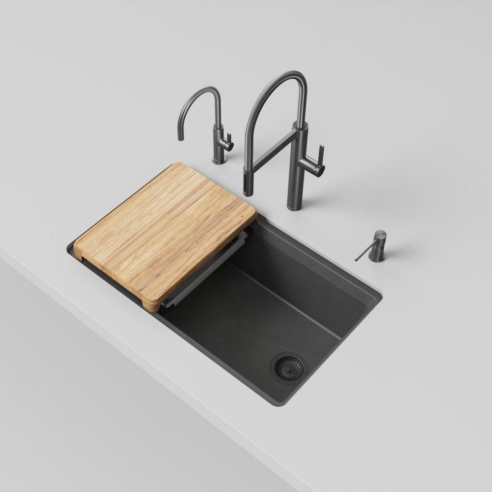 33 in. Undermount Silgranit Single Bowl Workstation Kitchen Sink in Anthracite 