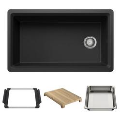 33 in. Undermount Silgranit Single Bowl Workstation Kitchen Sink in Anthracite