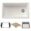33 in. Undermount Silgranit Single Bowl Workstation Kitchen Sink in White 