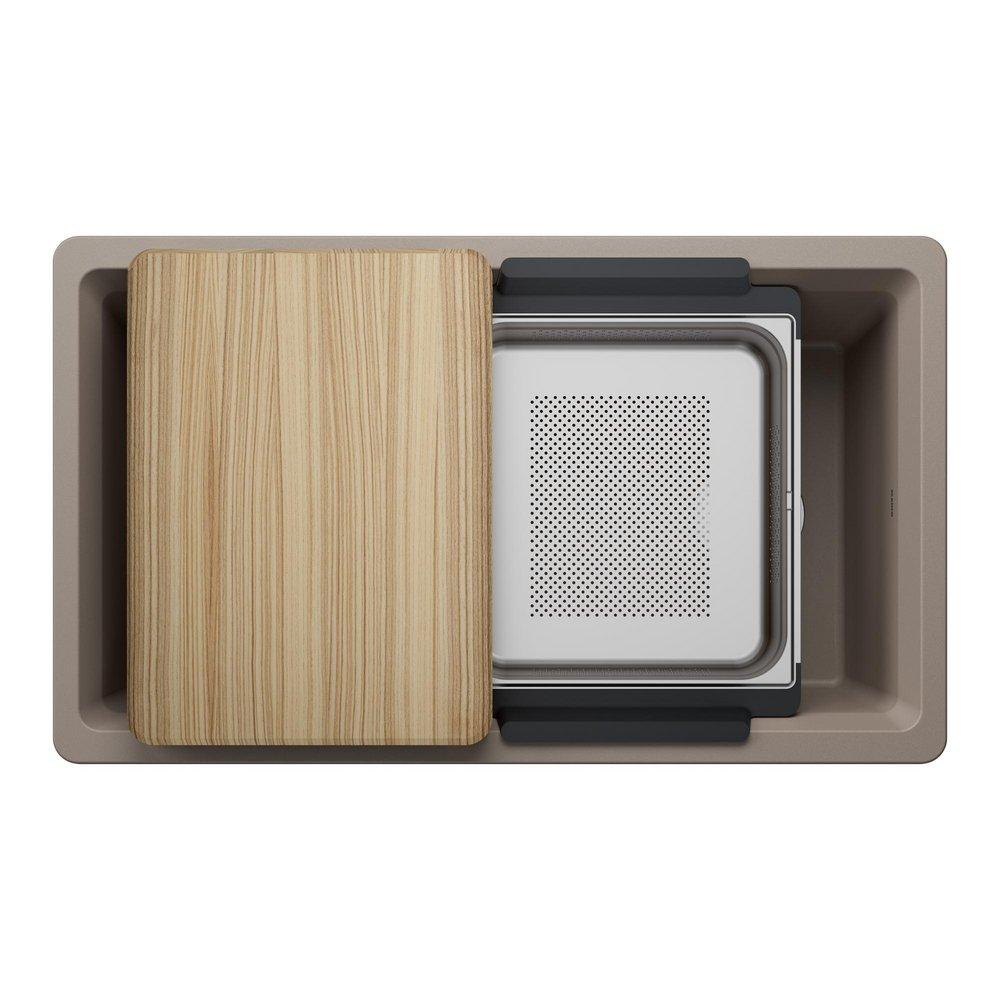 INTEOS SILGRANIT 33 SINGLE BOWL REVERSIBLE UNDERMOUNT WORKSTATION KITCHEN SINK - TRUFFLE 