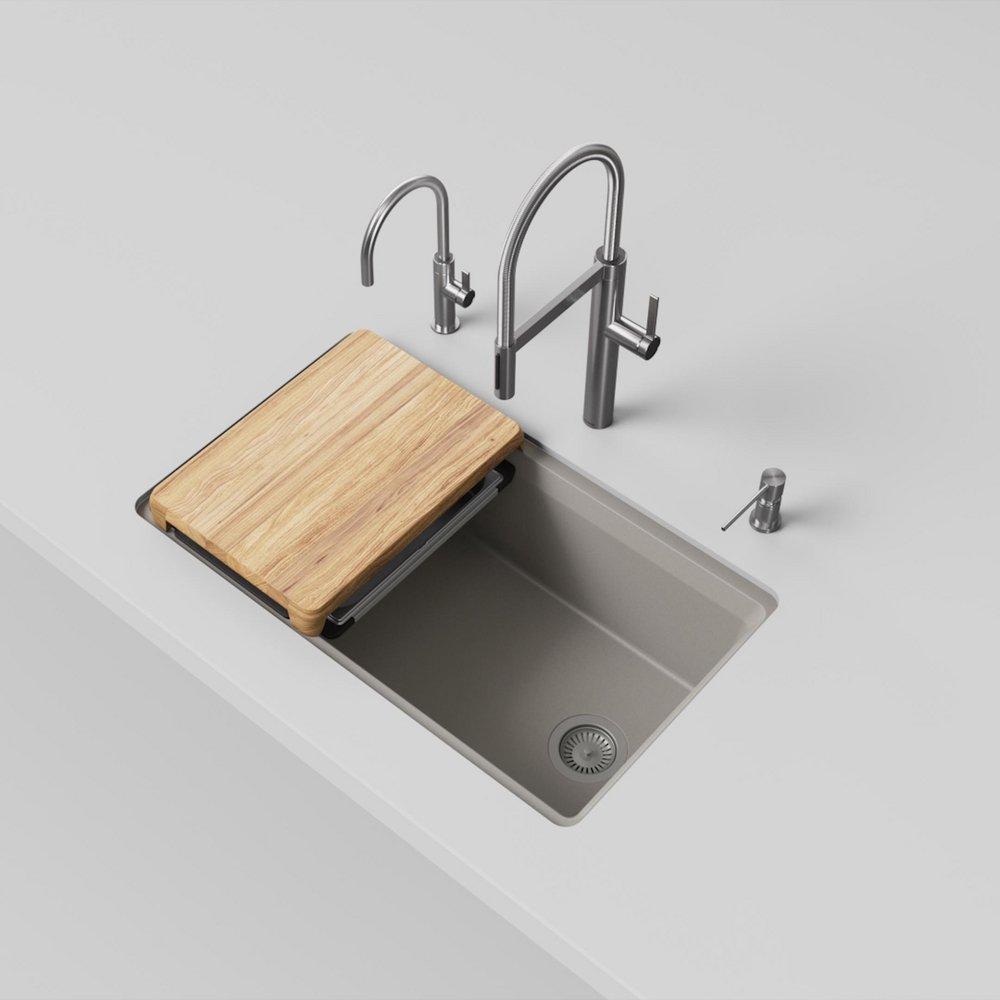 INTEOS SILGRANIT 33 SINGLE BOWL REVERSIBLE UNDERMOUNT WORKSTATION KITCHEN SINK - TRUFFLE 