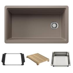 33 in. Undermount Silgranit Single Bowl Workstation Kitchen Sink in Truffle