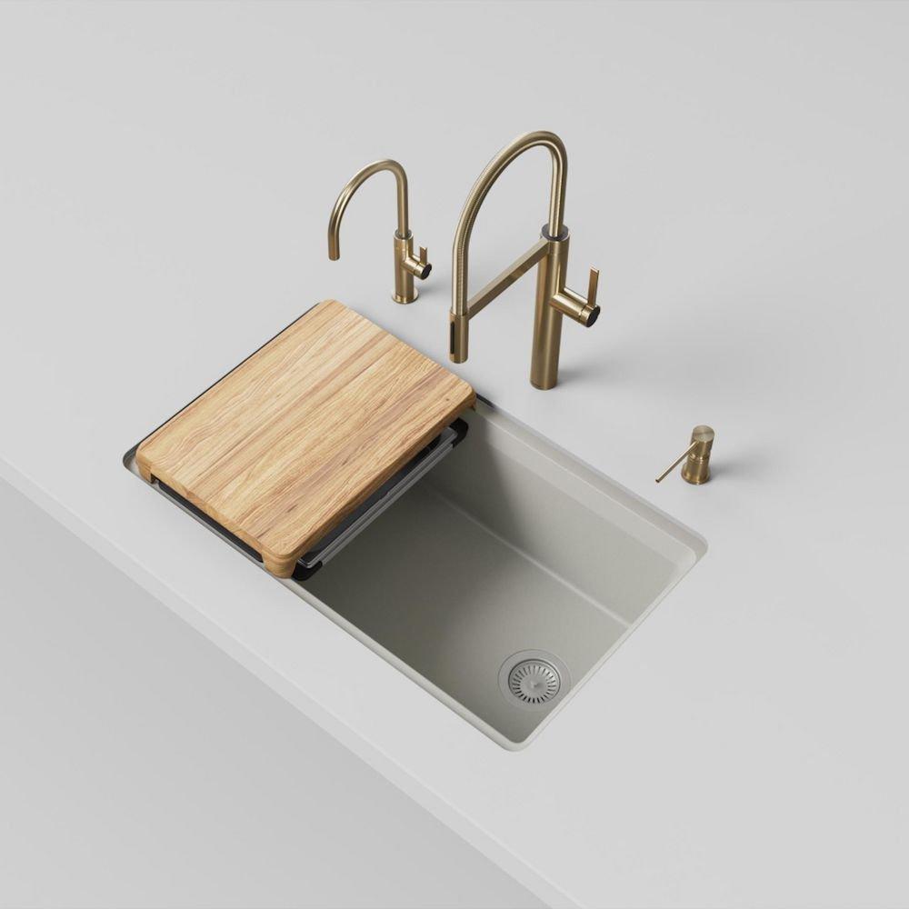 33 in. Undermount Silgranit Single Bowl Workstation Kitchen Sink in Soft White 