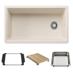 33 in. Undermount Silgranit Single Bowl Workstation Kitchen Sink in Soft White