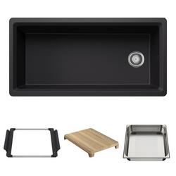 39 in. Undermount Silgranit Single Bowl Reversible Workstation Kitchen Sink in Coal Black