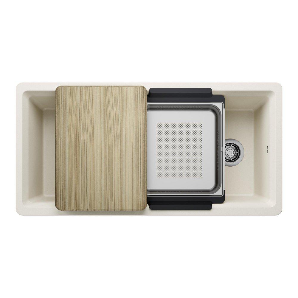 INTEOS SILGRANIT 39 SINGLE BOWL REVERSIBLE UNDERMOUNT WORKSTATION KITCHEN SINK - SOFT WHITE 