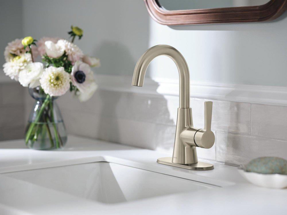 Moen Brushed Nickel Single Handle Monoblock Bathroom Sink Faucet 