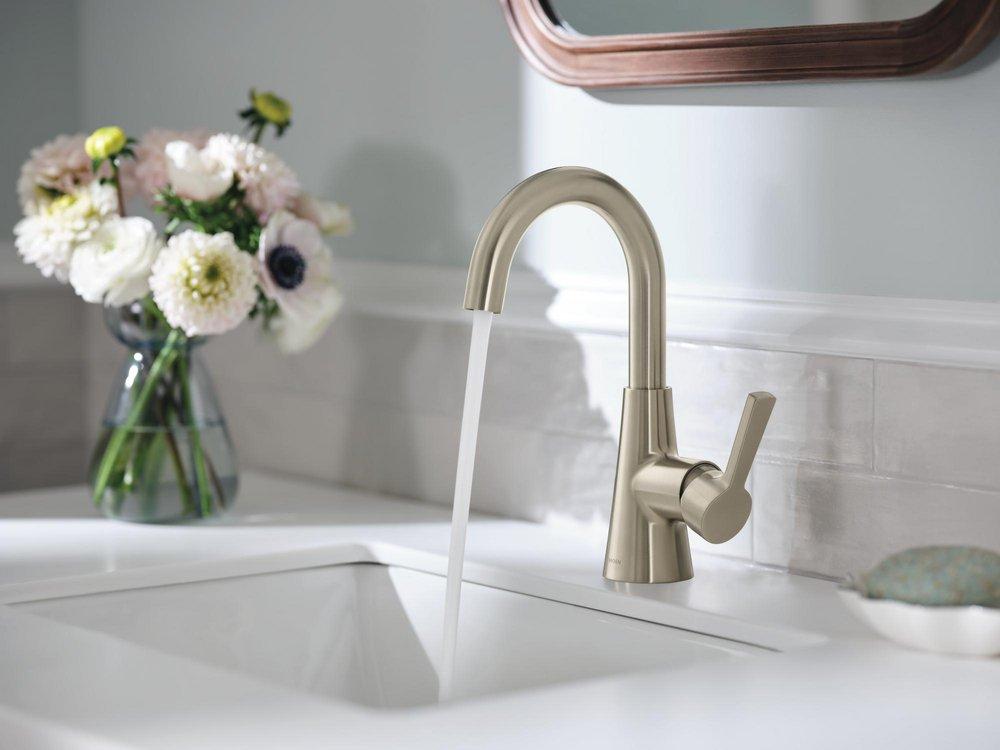 Moen Brushed Nickel Single Handle Monoblock Bathroom Sink Faucet 