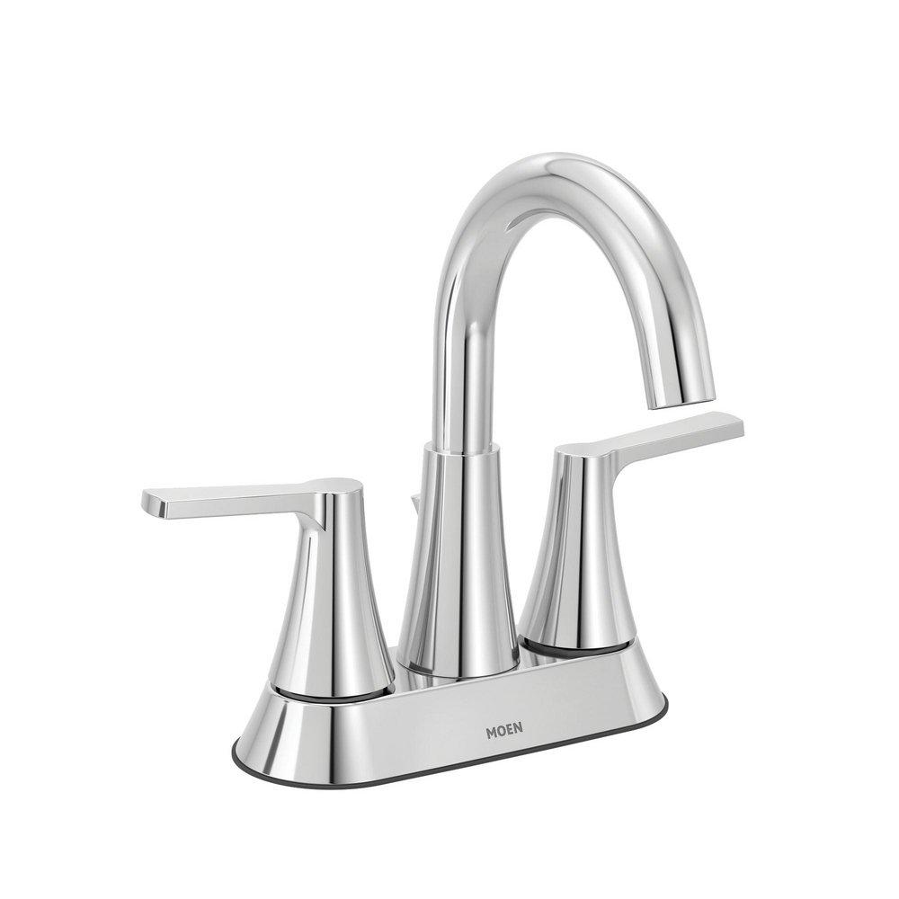 CHROME TWO-HANDLE HIGH ARC BATHROOM FAUCET 