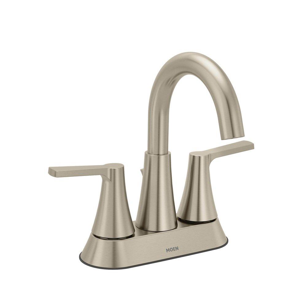 BRUSHED NICKEL TWO-HANDLE HIGH ARC BATHROOM FAUCET 