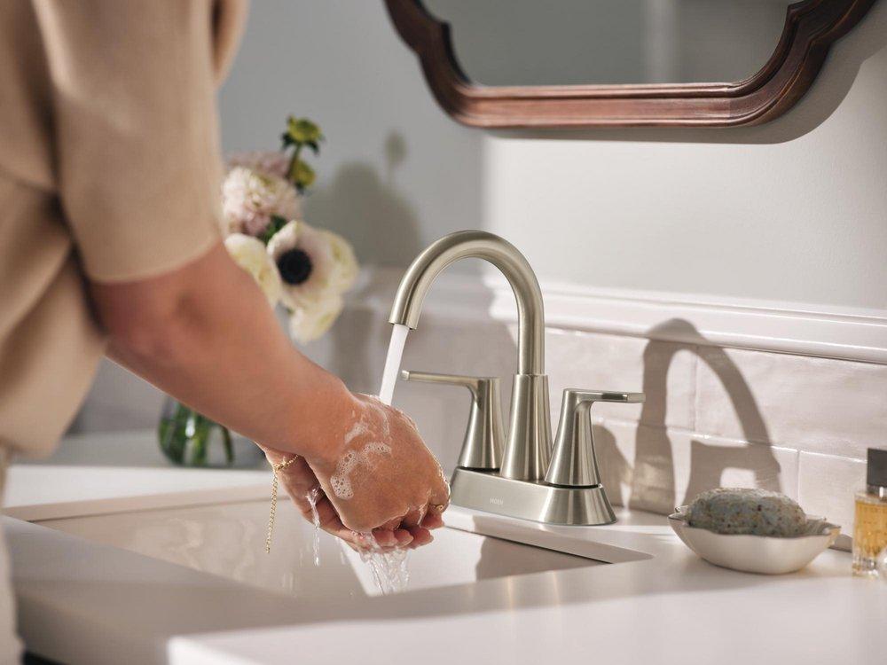 Moen Brushed Nickel Two Handle Centerset Bathroom Sink Faucet 