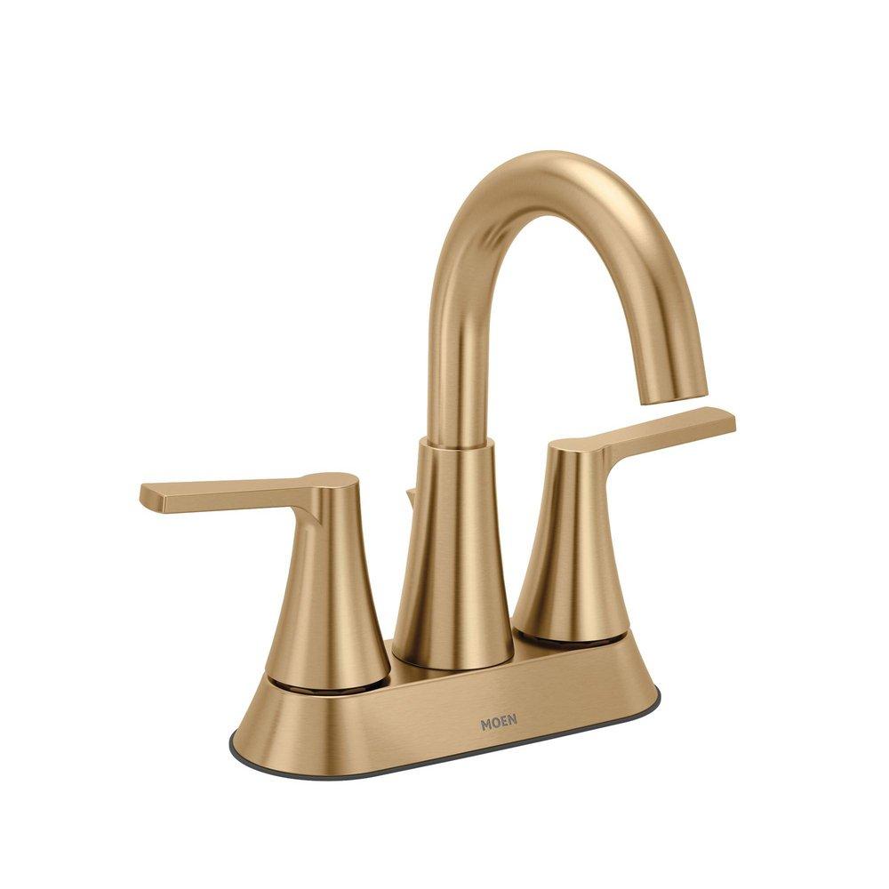 BRONZED GOLD BZG TWO-HANDLE HIGH ARC BATHROOM FAUCET 