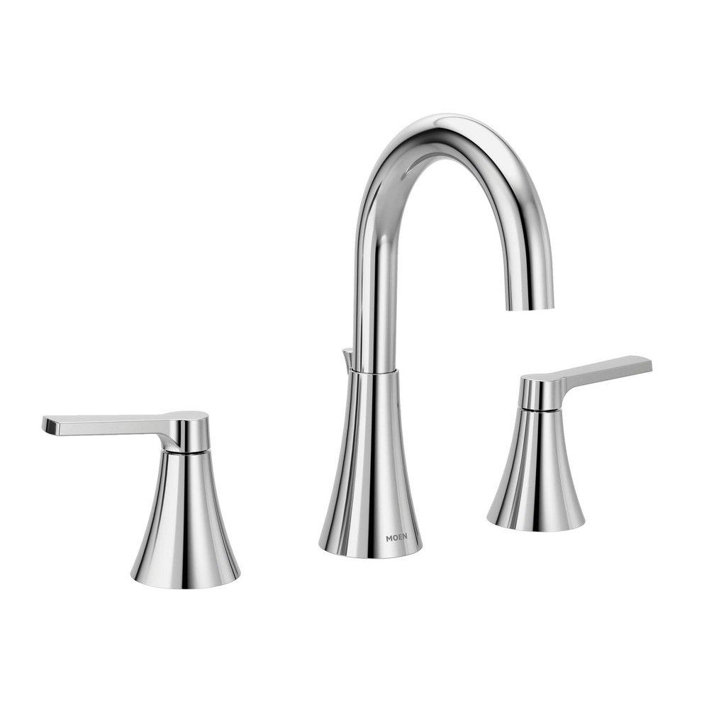 CHROME TWO-HANDLE HIGH ARC BATHROOM FAUCET 