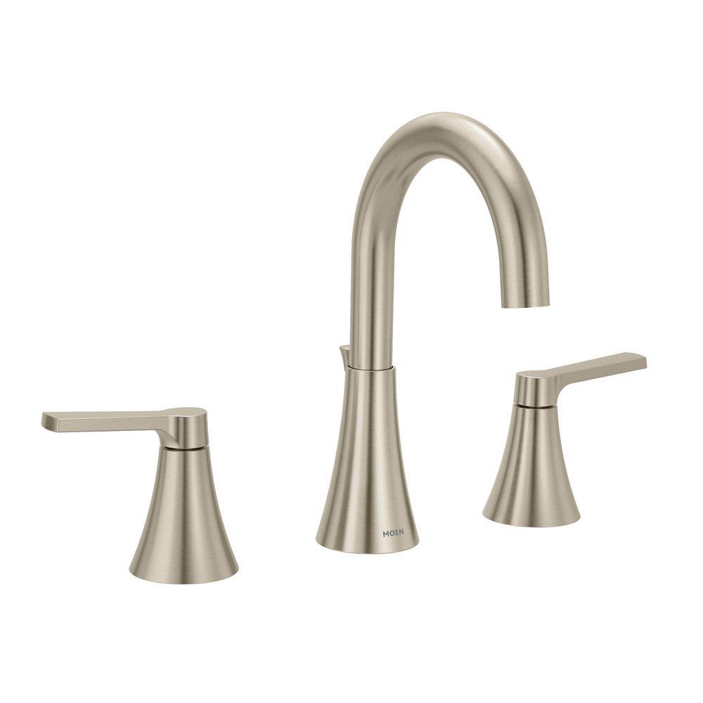 BRUSHED NICKEL TWO-HANDLE HIGH ARC BATHROOM FAUCET 
