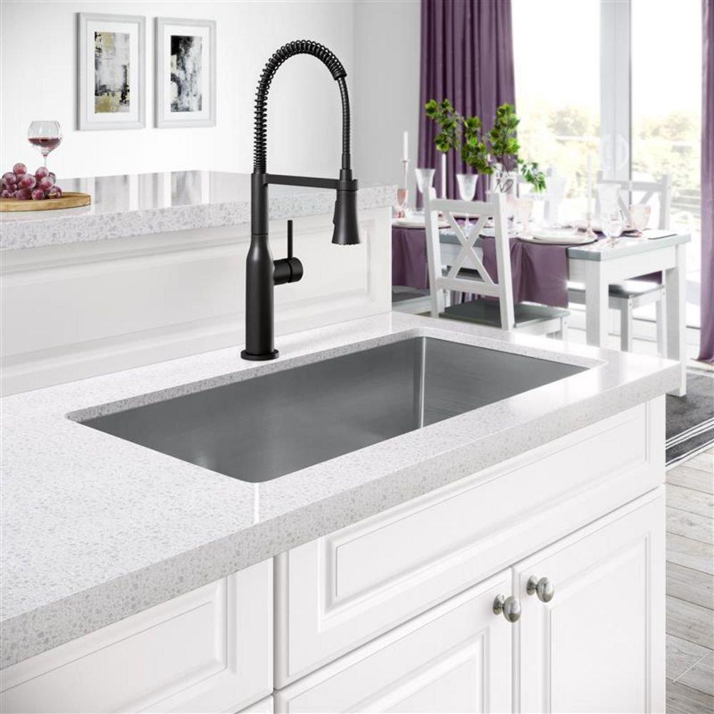 PROFLO&reg; Matte Black Single Handle Kitchen Faucet 