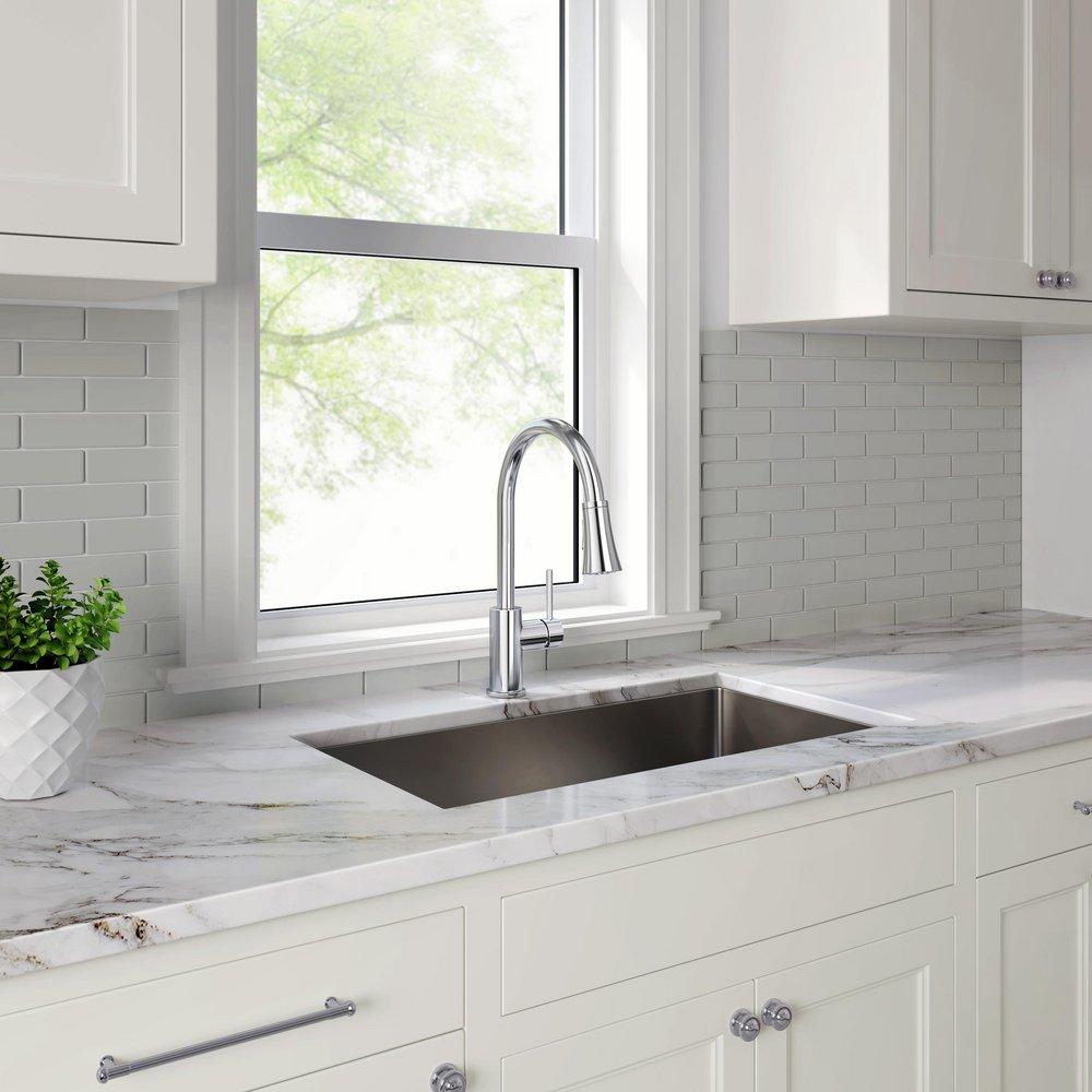 PROFLO&reg; Chrome Plated Single Handle Pull Down Kitchen Faucet 