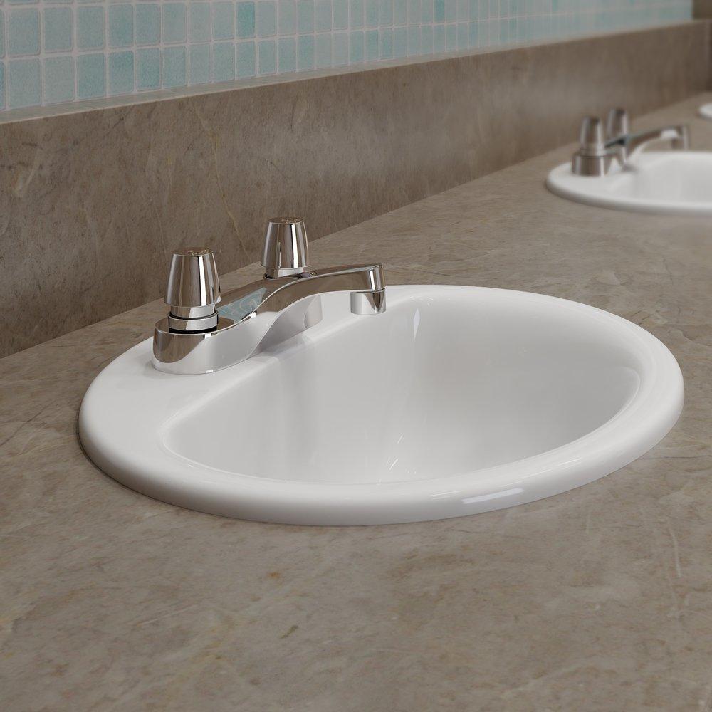 Drop-In Bathroom Sink with Two Handle Metering Faucet Bundle (7 Pieces)? 