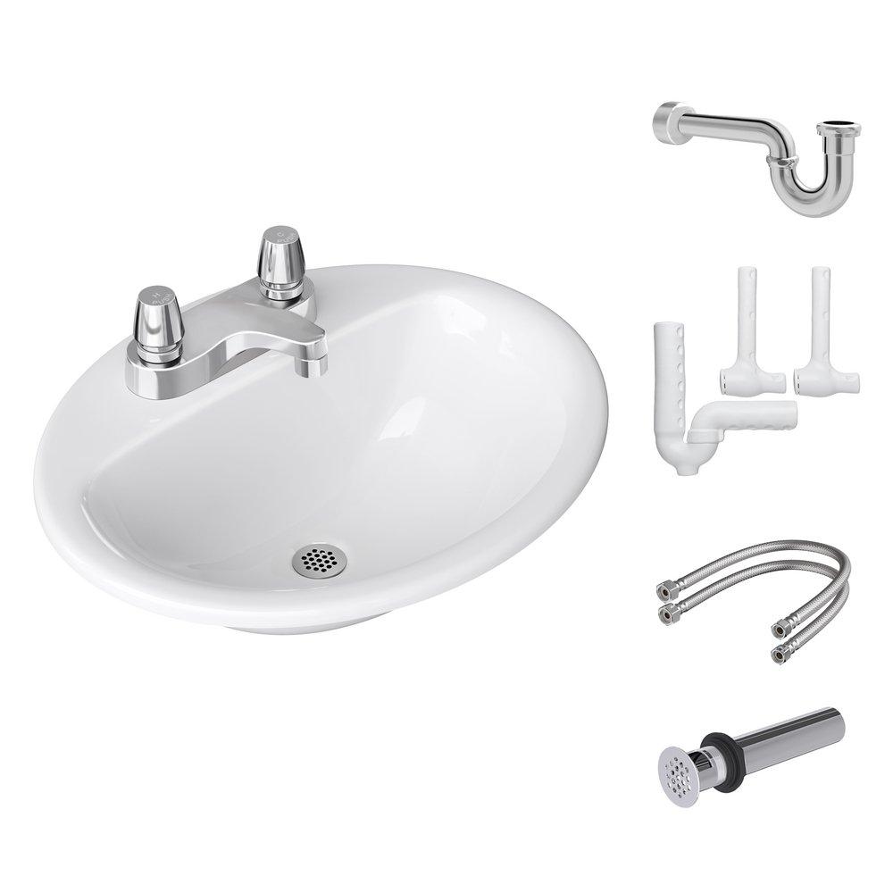 Drop-In Bathroom Sink with Two Handle Metering Faucet Bundle (7 Pieces)? 