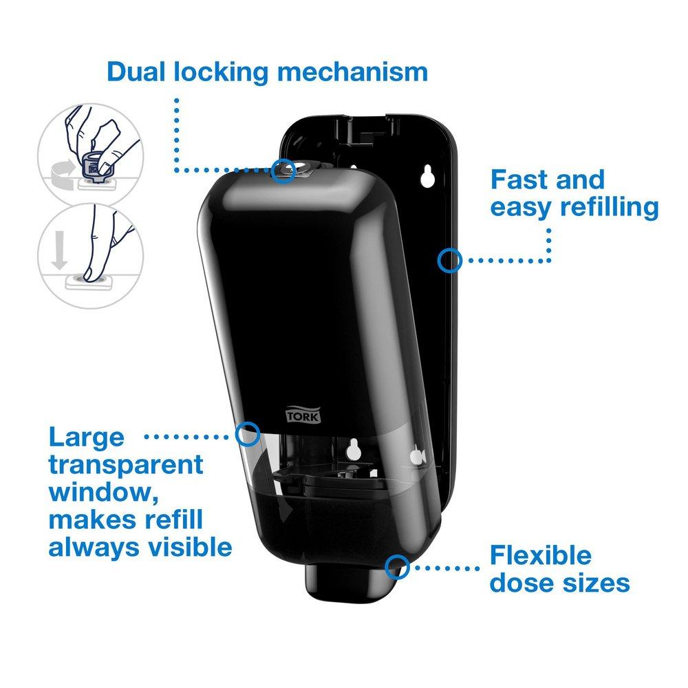 TORK S4 MANUAL SOAP AND SANITIZER DISPENSER BLACK 