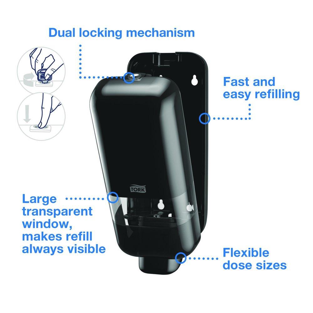 TORK S4 MANUAL SOAP AND SANITIZER DISPENSER BLACK 