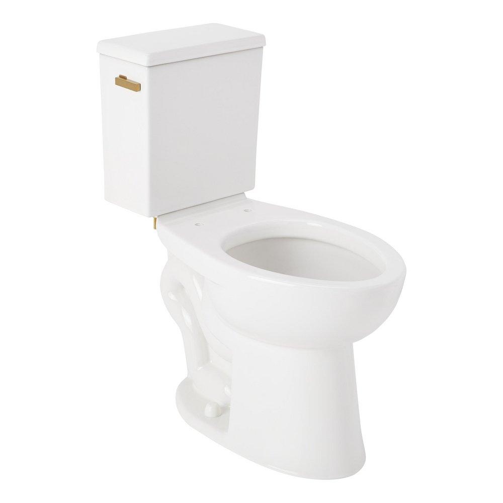 LAVRIK TWO-PIECE ELONGATED TOILET WITH REVERSIBLE TANK - NO SEAT - BRUSHED GOLD HANDLE 