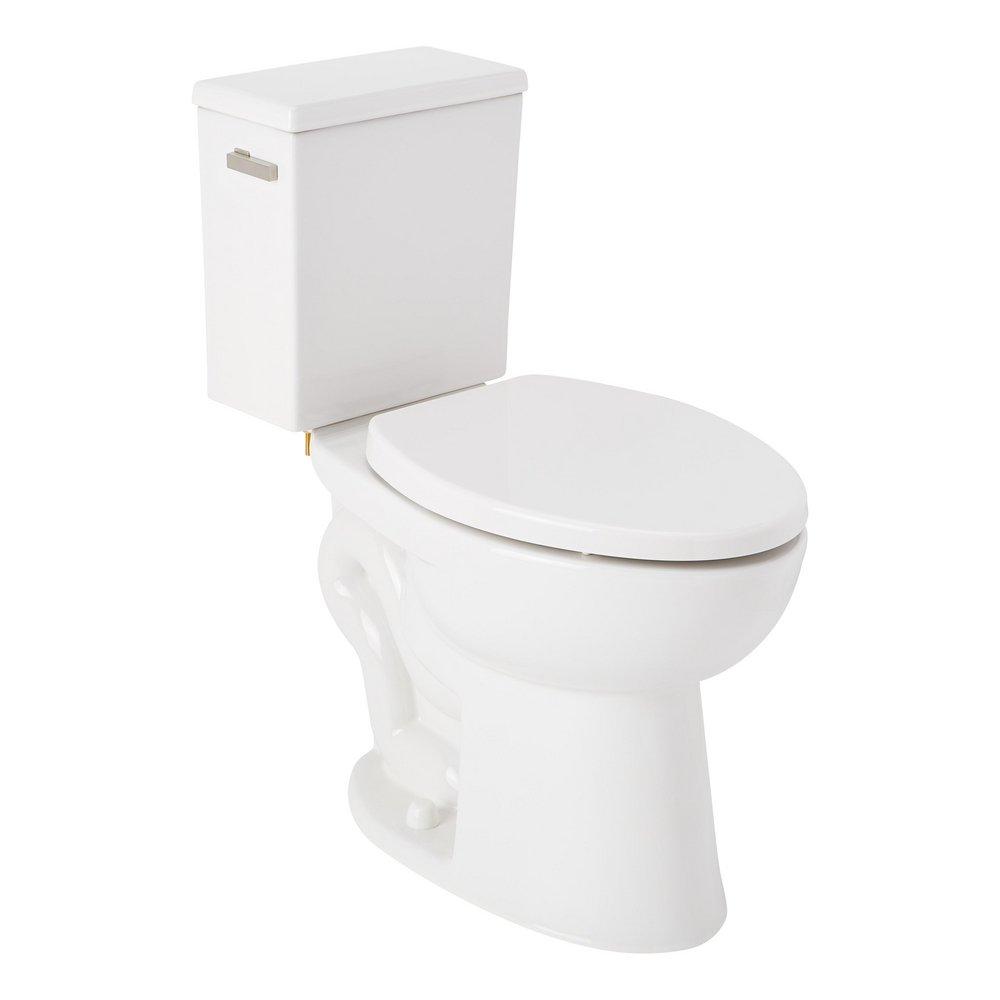 LAVRIK TWO-PIECE ELONGATED TOILET WITH REVERSIBLE TANK - STANDARD SEAT - BRUSHED NICKEL HANDLE 
