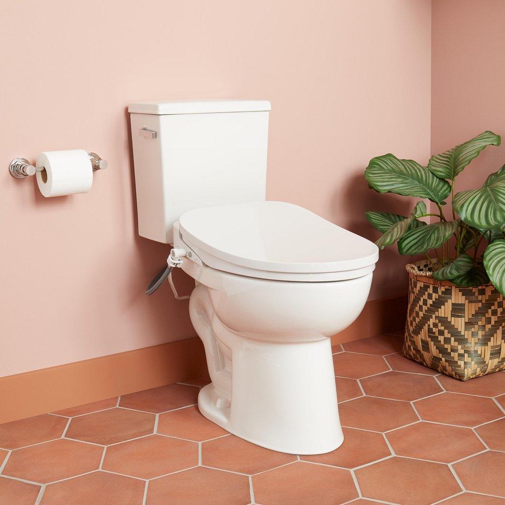 LAVRIK TWO-PIECE ELONGATED TOILET WITH REVERSIBLE TANK - BIDET SEAT - CHROME HANDLE 