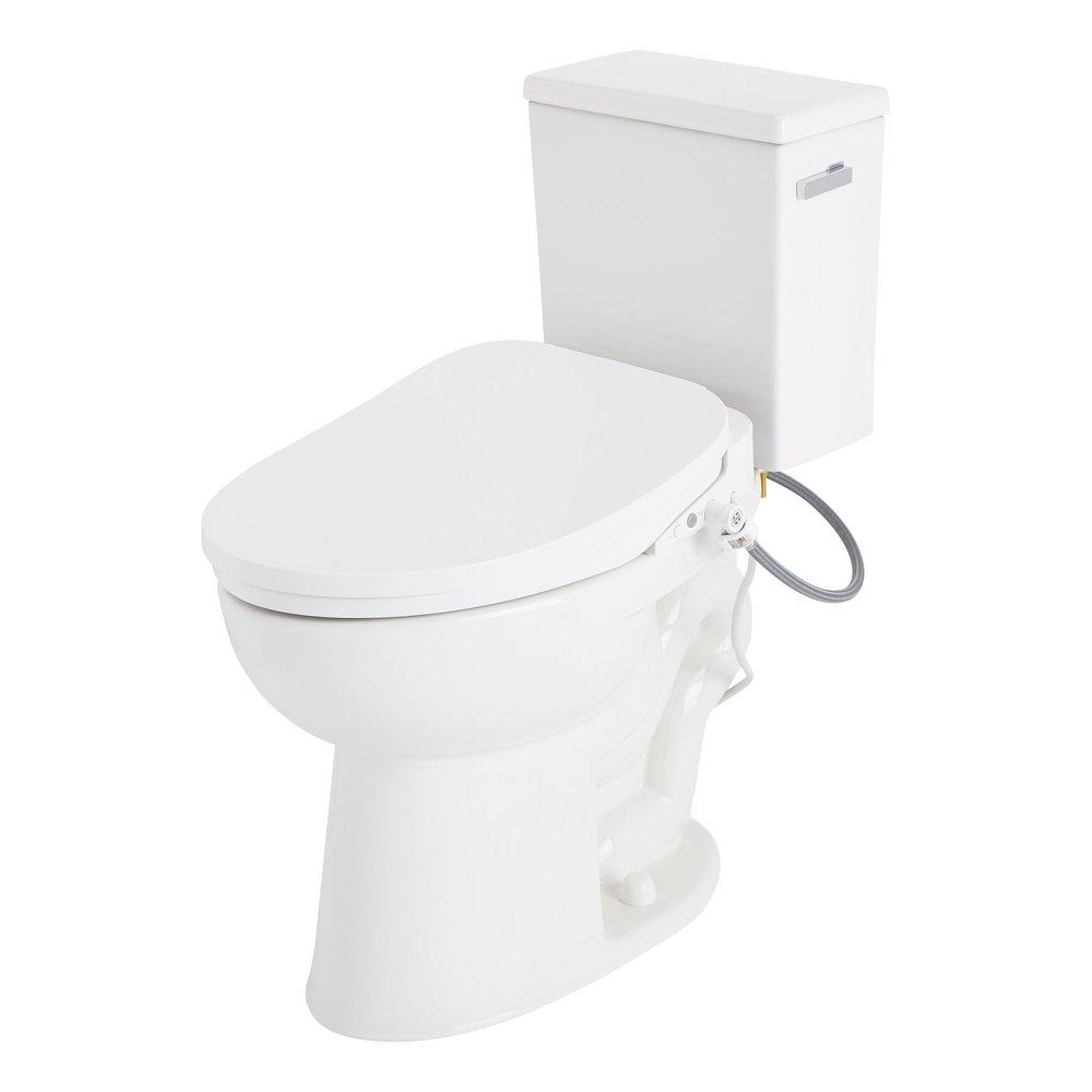 1.28 gpf Two Piece Elongated Toilet with Reversible Tank and Chrome Handle, Includes Bidet Seat 