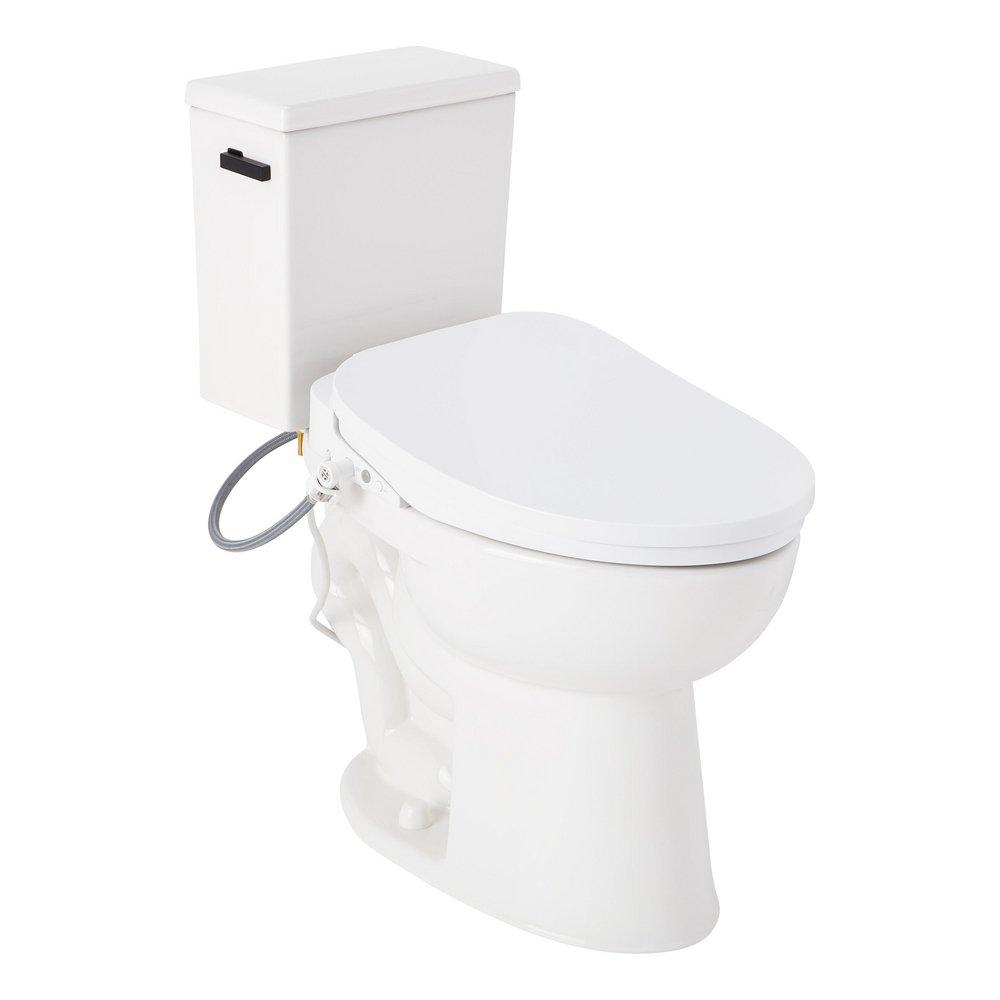 LAVRIK TWO-PIECE ELONGATED TOILET WITH REVERSIBLE TANK - BIDET SEAT - MATTE BLACK HANDLE 