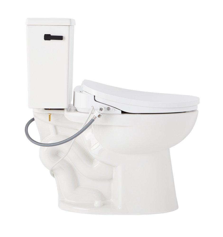 LAVRIK TWO-PIECE ELONGATED TOILET WITH REVERSIBLE TANK - BIDET SEAT - MATTE BLACK HANDLE 