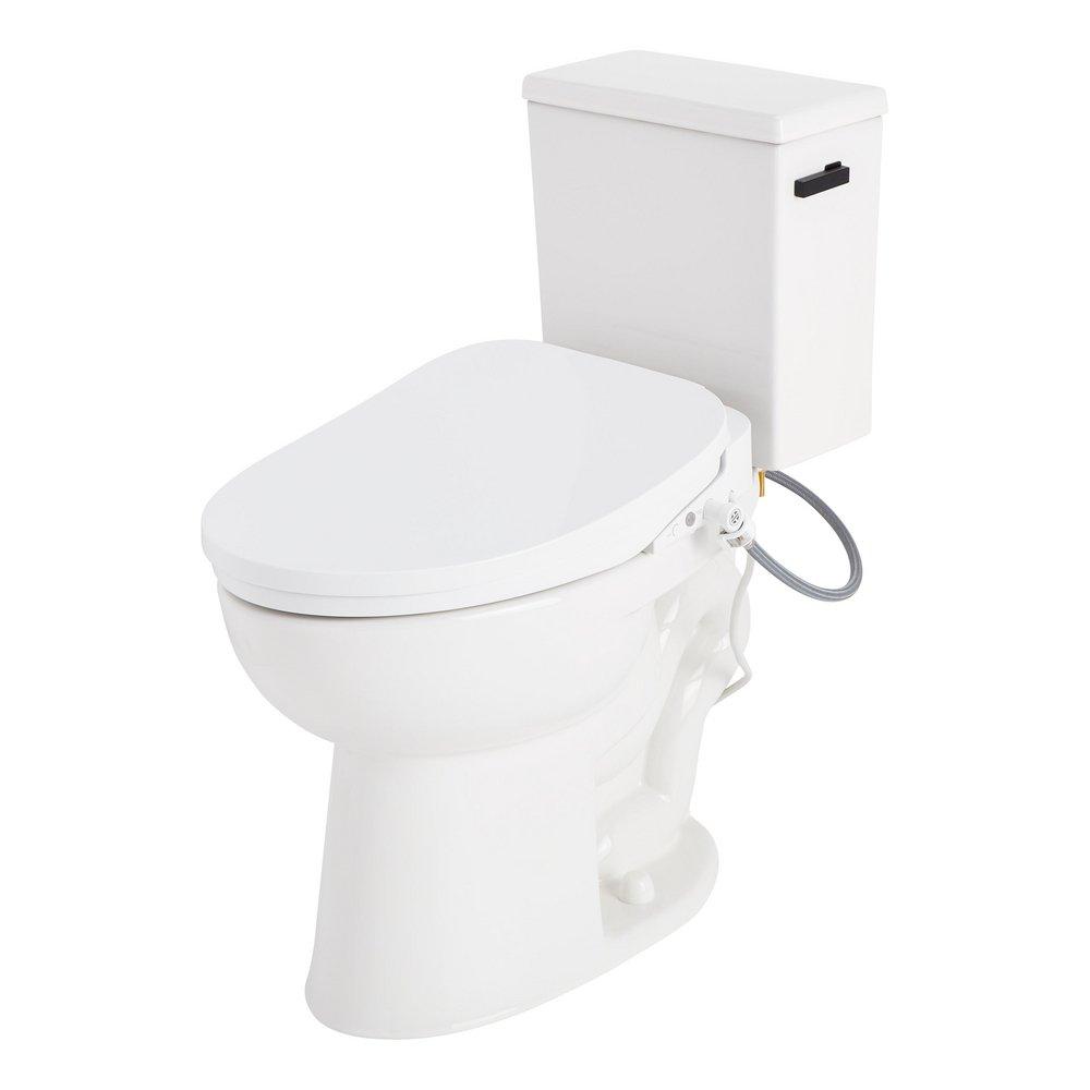 1.28 gpf Two Piece Elongated Toilet with Reversible Tank and Matte Black Handle, Includes Bidet Seat 