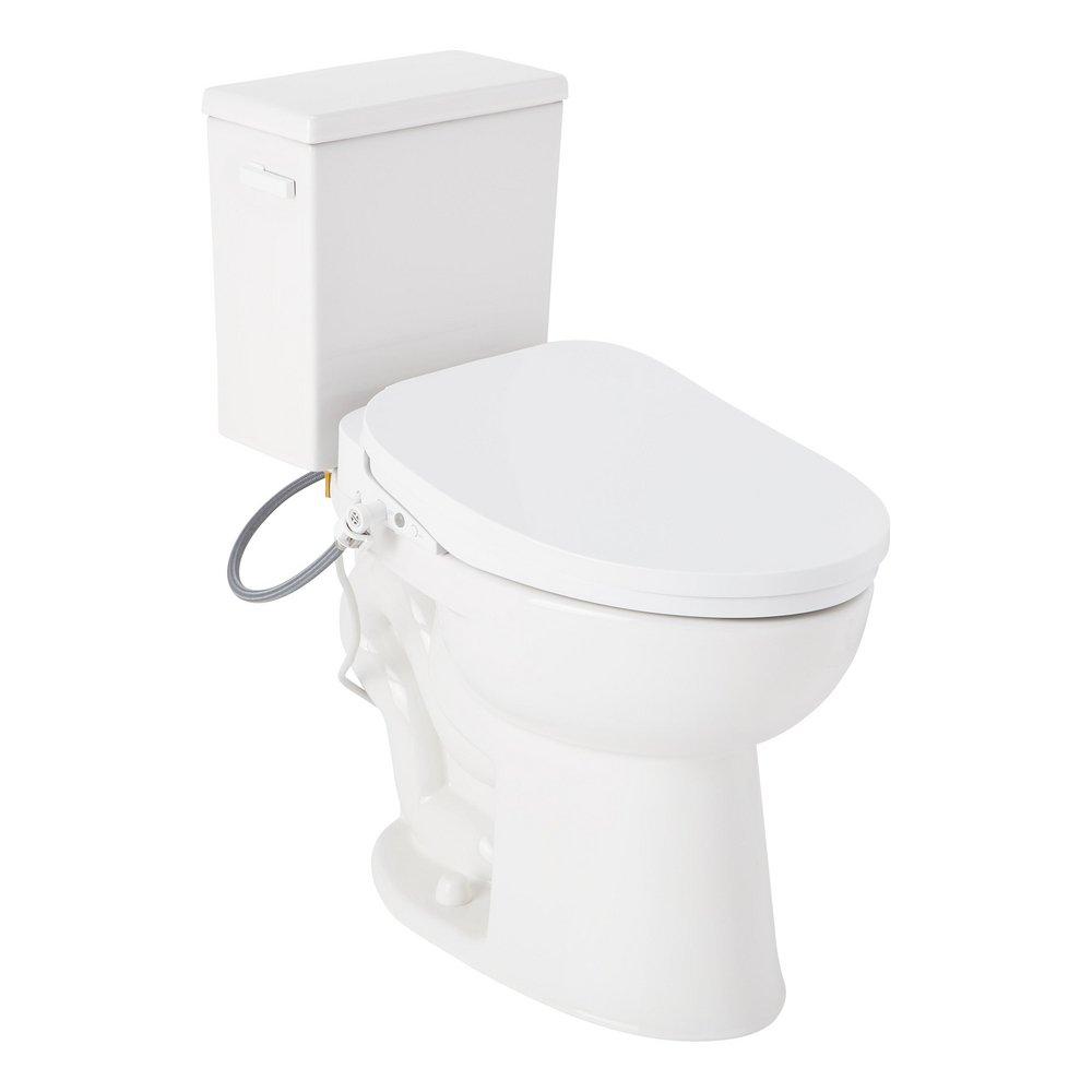 LAVRIK TWO-PIECE ELONGATED TOILET WITH REVERSIBLE TANK - BIDET SEAT - WHITE HANDLE 