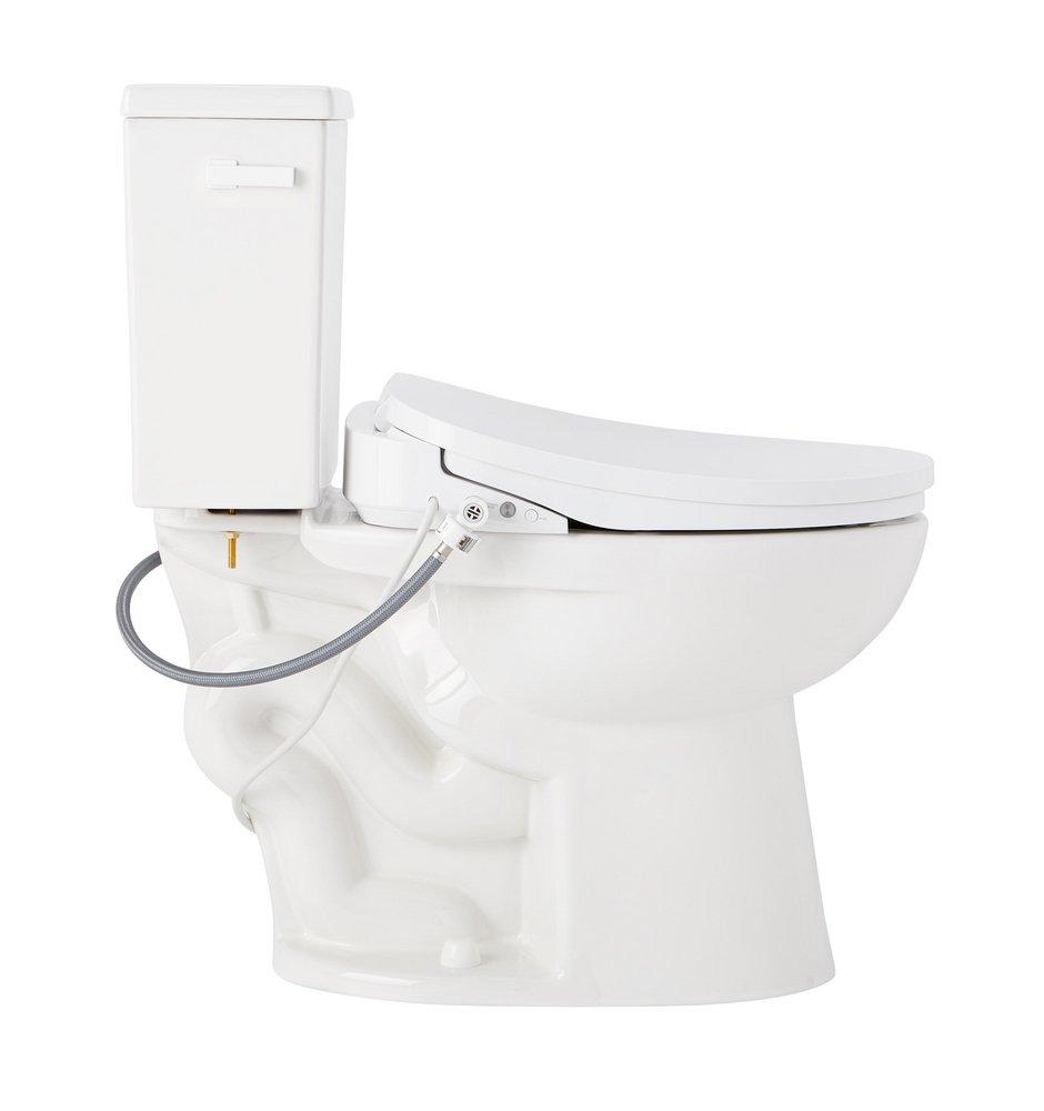 LAVRIK TWO-PIECE ELONGATED TOILET WITH REVERSIBLE TANK - BIDET SEAT - WHITE HANDLE 