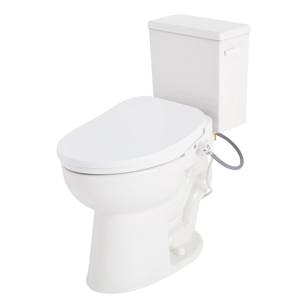 1.28 gpf Two Piece Elongated Toilet with Reversible Tank and White Handle, Includes Bidet Seat 