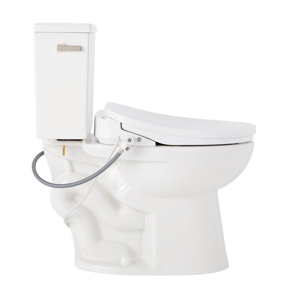 LAVRIK TWO-PIECE ELONGATED TOILET WITH REVERSIBLE TANK - BIDET SEAT - BRUSHED NICKEL HANDLE 
