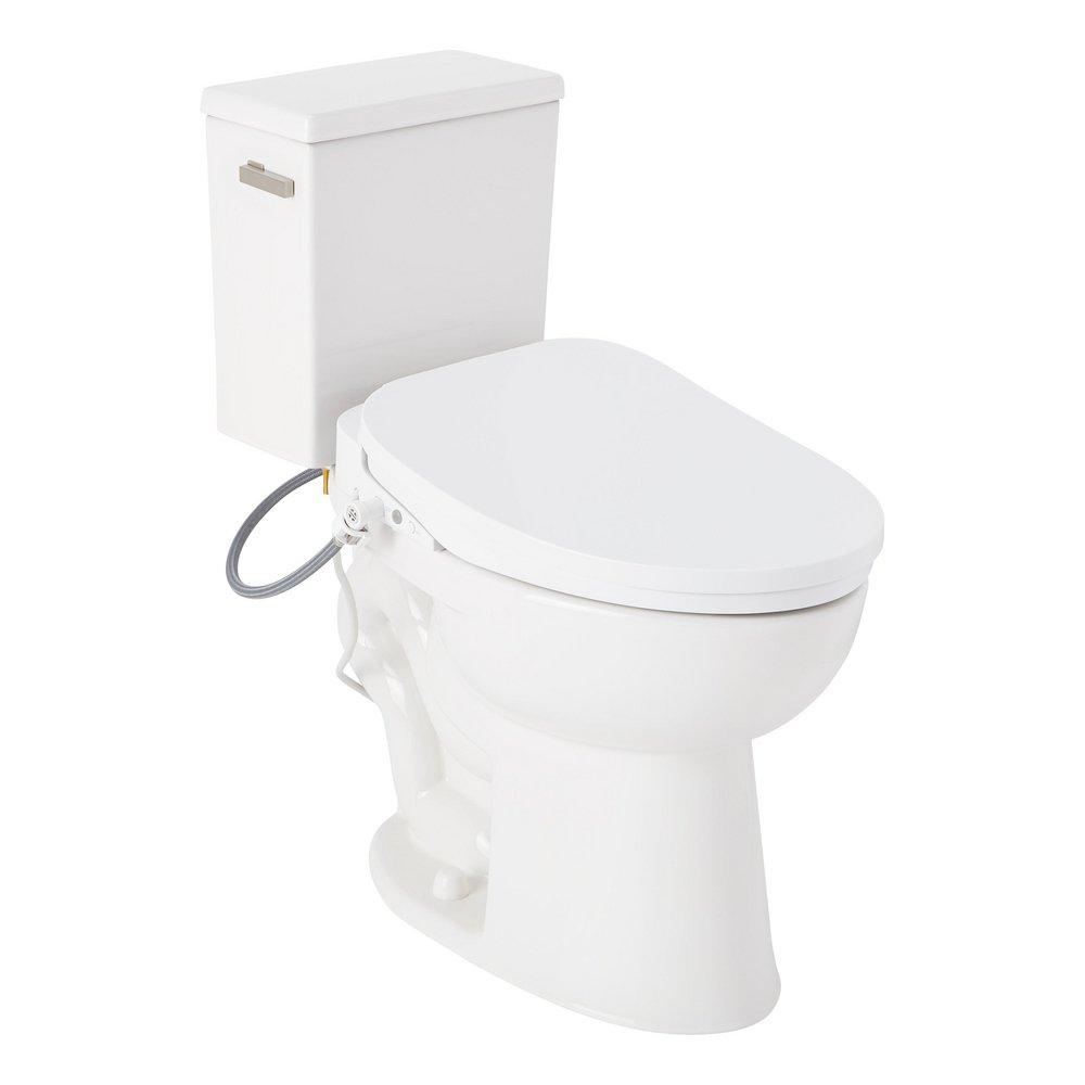 LAVRIK TWO-PIECE ELONGATED TOILET WITH REVERSIBLE TANK - BIDET SEAT - BRUSHED NICKEL HANDLE 