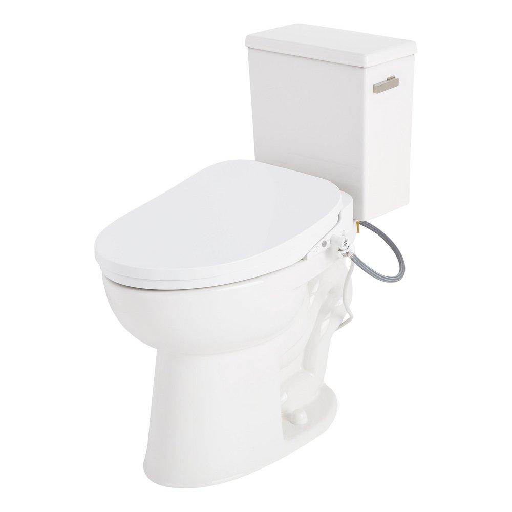 LAVRIK TWO-PIECE ELONGATED TOILET WITH REVERSIBLE TANK - BIDET SEAT - BRUSHED NICKEL HANDLE 