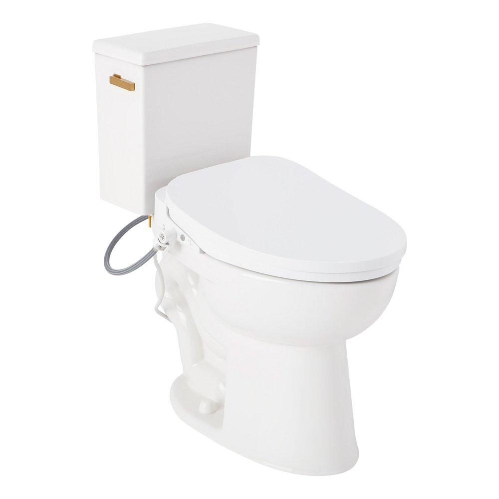 LAVRIK TWO-PIECE ELONGATED TOILET WITH REVERSIBLE TANK - BIDET SEAT - BRUSHED GOLD HANDLE 