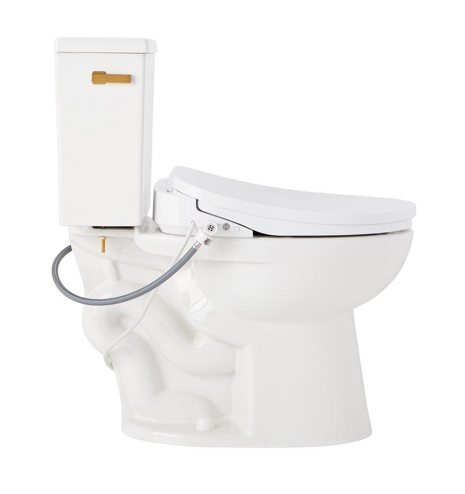 LAVRIK TWO-PIECE ELONGATED TOILET WITH REVERSIBLE TANK - BIDET SEAT - BRUSHED GOLD HANDLE 