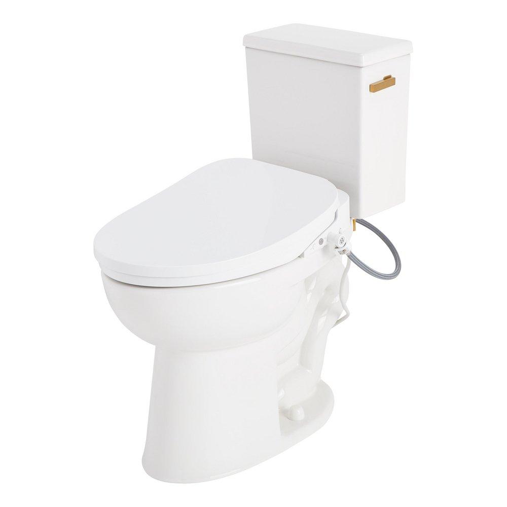 LAVRIK TWO-PIECE ELONGATED TOILET WITH REVERSIBLE TANK - BIDET SEAT - BRUSHED GOLD HANDLE 