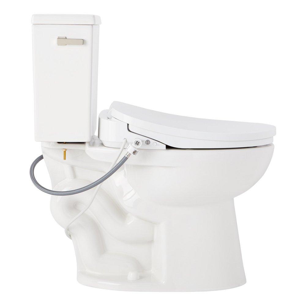 1.28 gpf Two Piece Elongated Toilet with Reversible Tank and Polished Nickel Handle, Includes Bidet Seat 