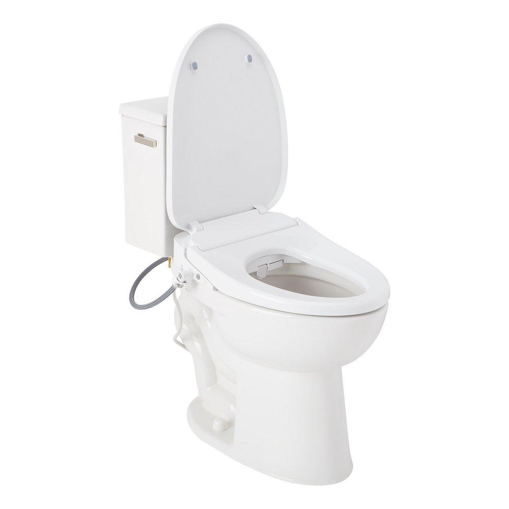 1.28 gpf Two Piece Elongated Toilet with Reversible Tank and Polished Nickel Handle, Includes Bidet Seat 